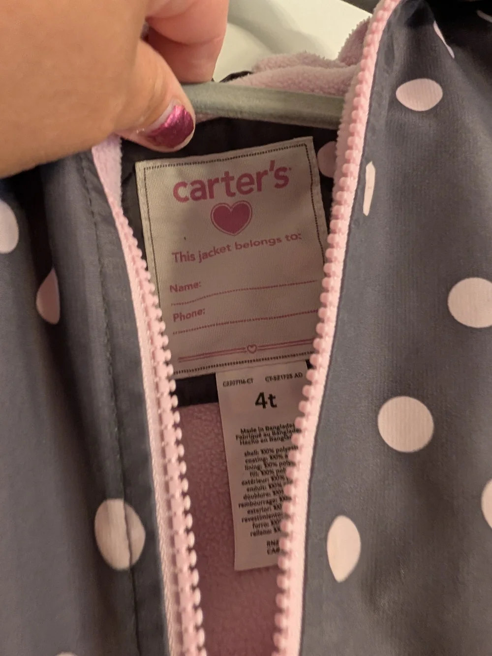 Carter's Gray Raincoat with Pink Polka Dots